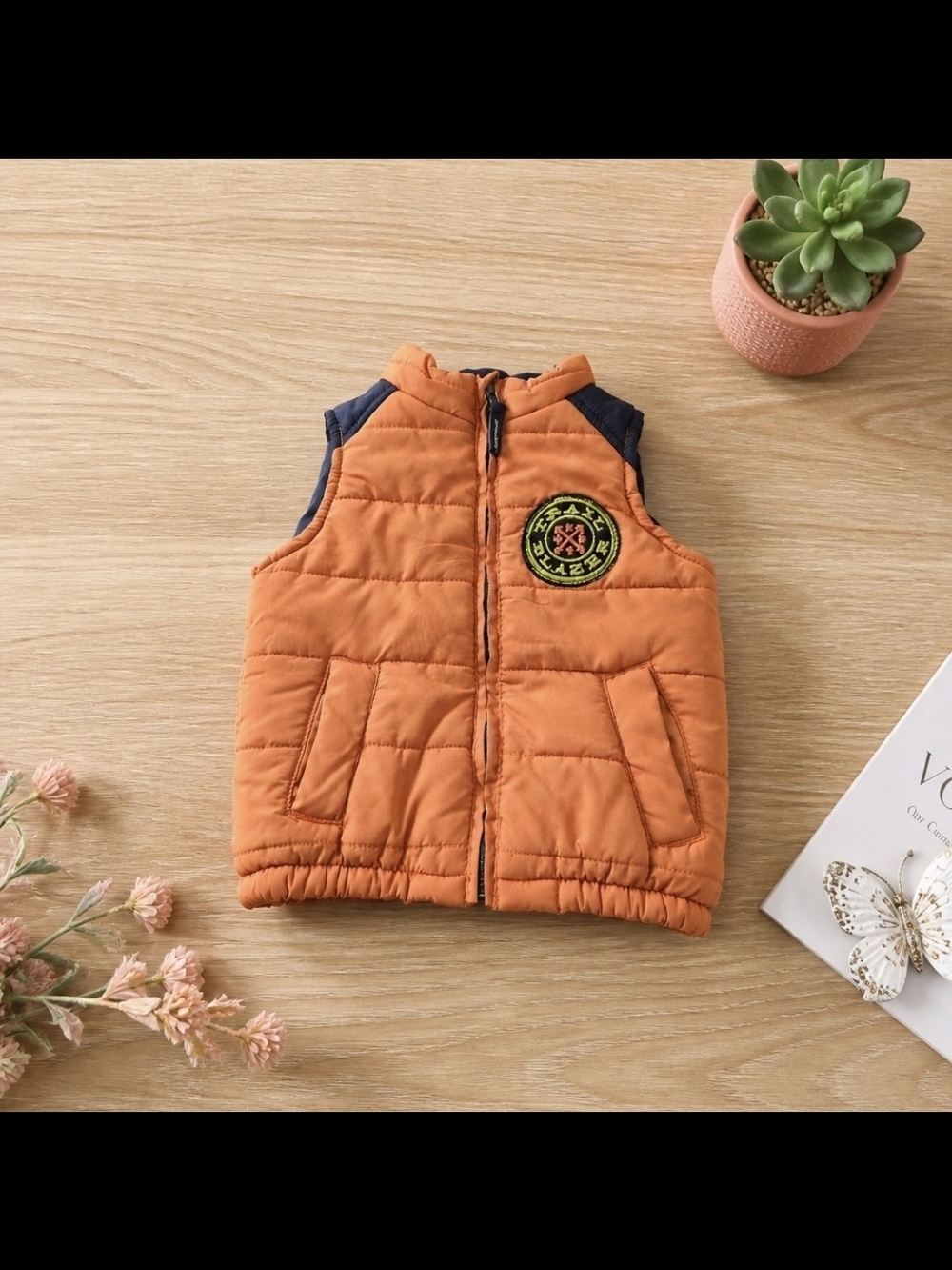 Genuine Kids by OshKosh Baby Puffer Vest Orange Navy Size 12M Full Zip